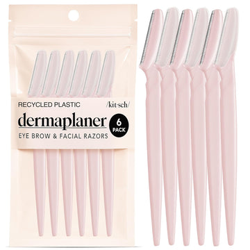 Kitsch Dermaplane Razor For Women Face - Face Razors For Women And Men - Eyebrow Trimmer, Shaver, Recycled Plastic Dermaplaning And Skin Care Tool - Blush, 6 Pcs