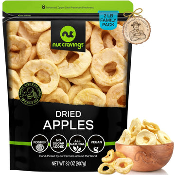 Nut Cravings Dry Fruits - Dried Apple Rings Slices, No Sugar Added - Chewy Soft Texture (32oz - 2 LB) Packed Fresh in Resealable Bag - Sweet Snack, Healthy Food, All Natural, Vegan, Kosher Certified