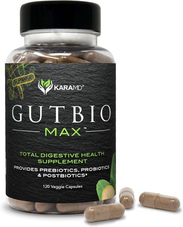 KaraMD GutBio Max - Fiber Supplement with Digestive Enzymes, Prebiotics, Postbiotics & Probiotics for Women & Men - Vegetable Capsules - 30 Servings (120 Capsules)