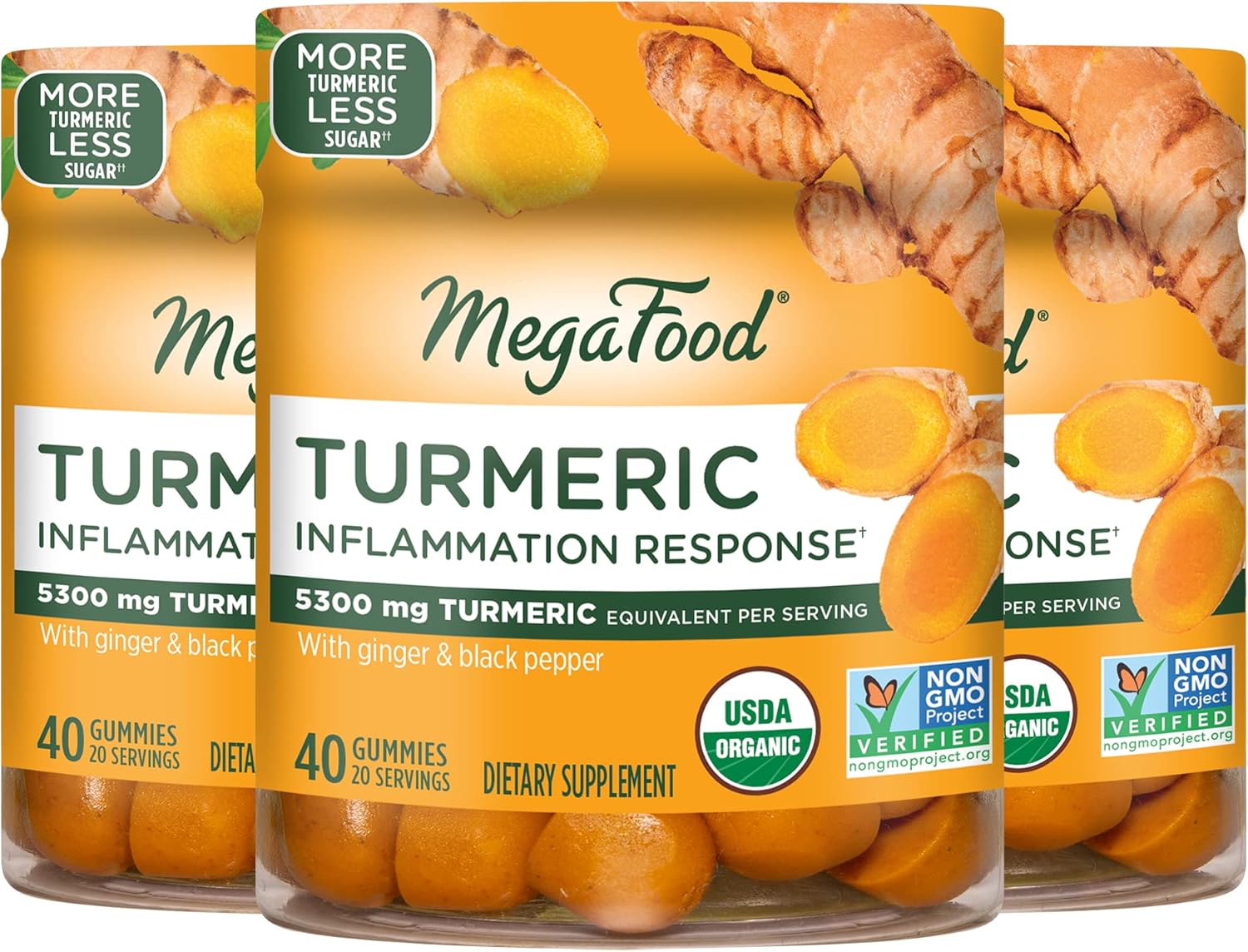 Megafood Turmeric Gummies - Turmeric Supplement With Turmeric And Ginger And Black Pepper - Usda Organic, Vegetarian, Non-Gmo - Made Without 9 Food Allergens - 40 Gummies (20 Servings) - 3 Pack