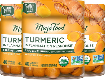 Megafood Turmeric Gummies - Turmeric Supplement With Turmeric And Ginger And Black Pepper - Usda Organic, Vegetarian, Non-Gmo - Made Without 9 Food Allergens - 40 Gummies (20 Servings) - 3 Pack