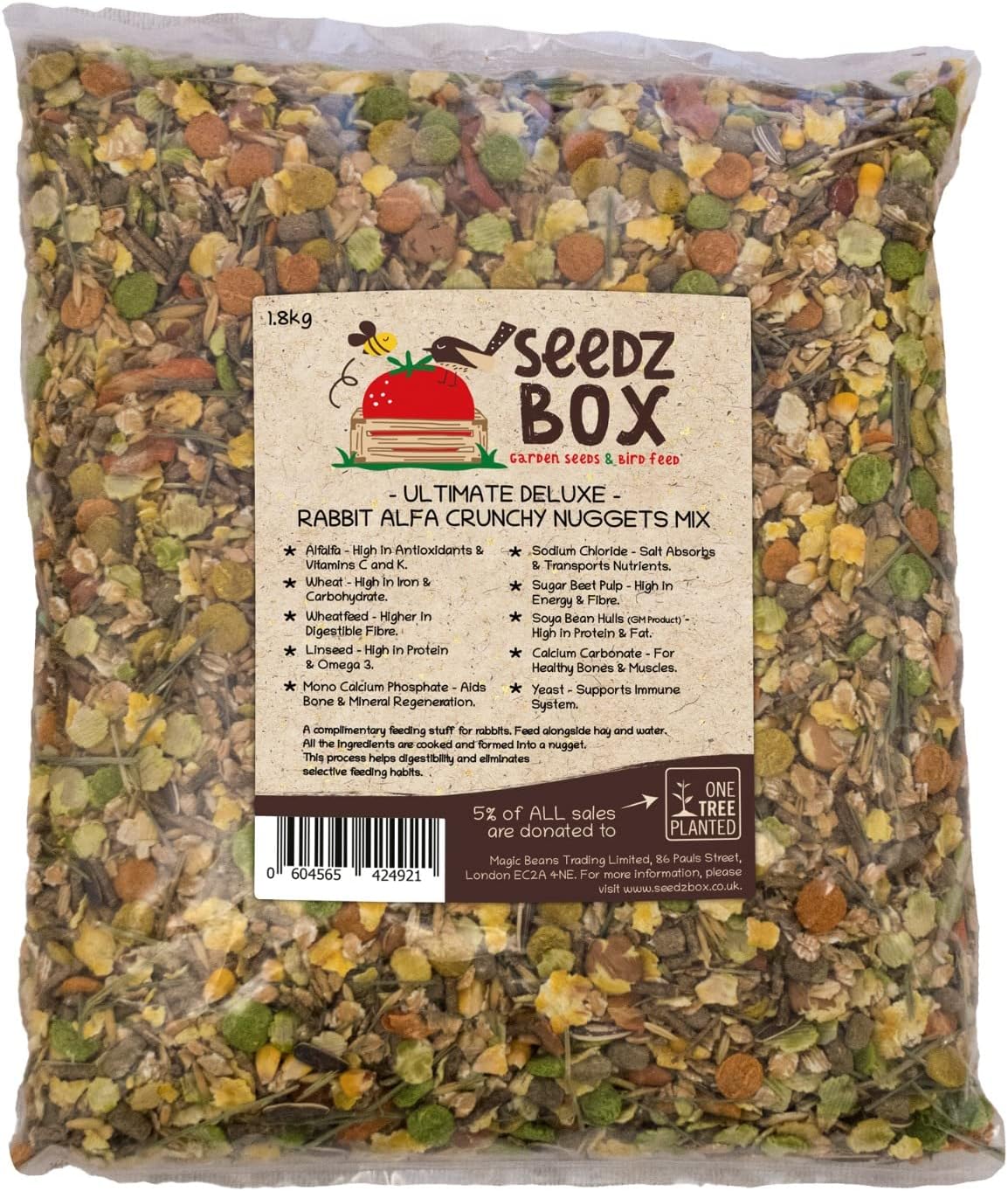 Rabbit Food For Indoor & Outdoor Rabbits 1.8Kg - Crunchy Grain And Vegetable Mix - Seedzbox Rabbit Food - Natural Feed For Bunnies - Dried Grass Oats And Carrots - High In Fibre And Healthy Fats
