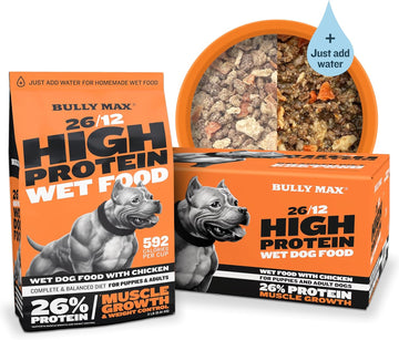 Bully Max Wet Dog Food - Instant Fresh Dehydrated High Protein Food With Chicken - Healthy Muscle Growth For Small And Large Breed Puppy & Adult Dogs - 20 Dry Pounds (Makes 55 Lbs. Of Wet Dog Food)