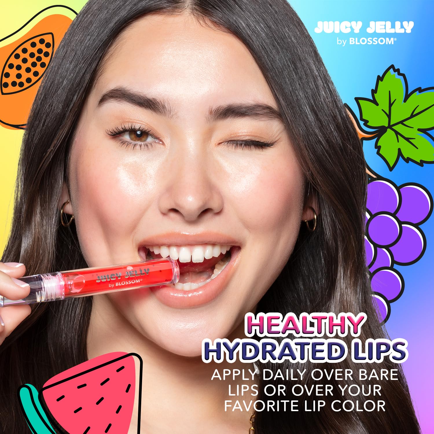 Blossom Lip Gloss Juicy Jelly Moisturizing Fruit Flavored Nourishing High Shine Lip Oil With Doe Foot Wand Applicator, 0.09Oz, Papaya : Beauty & Personal Care
