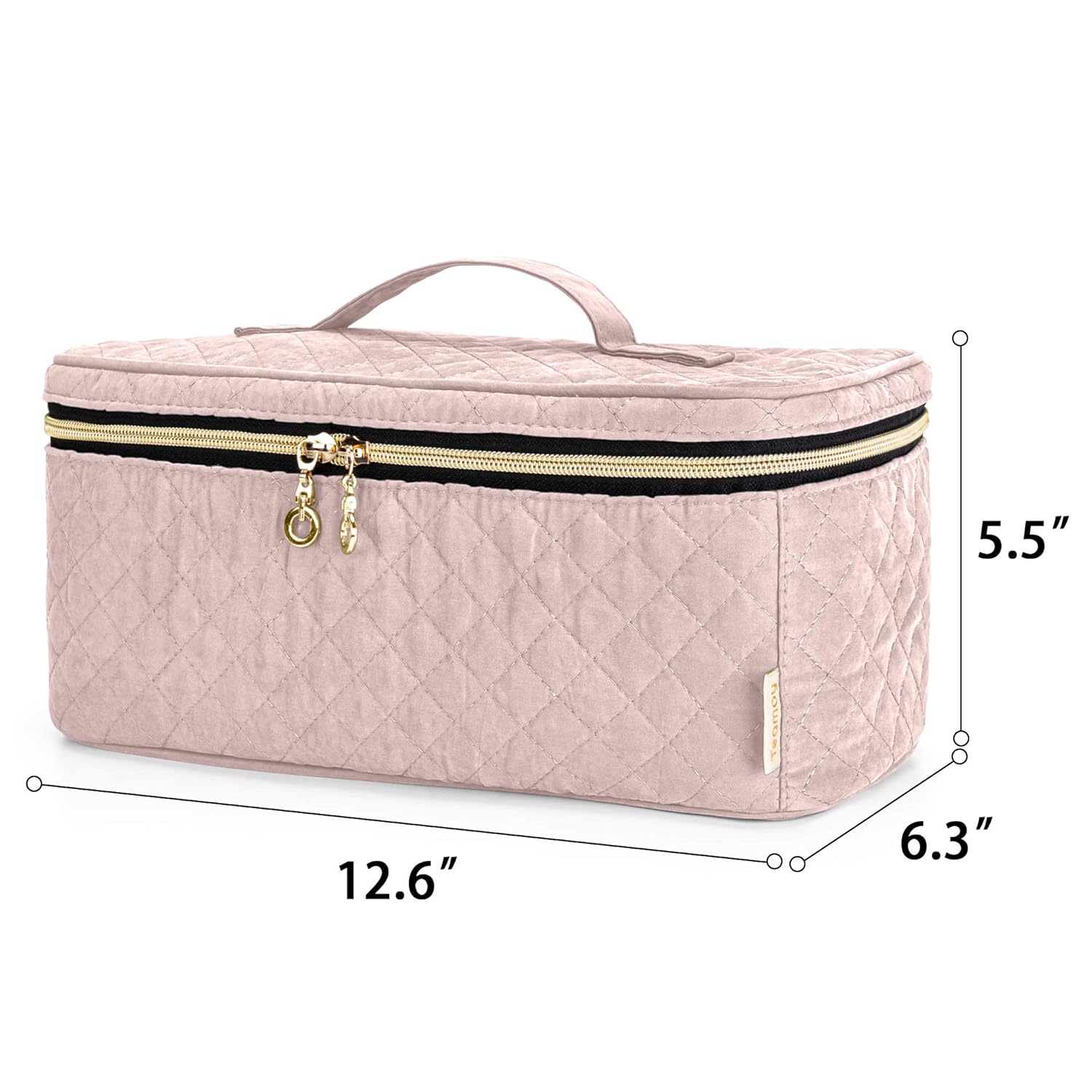 Teamoy Travel Makeup Brush Case, Makeup Train Organizer Bag With Handle For Makeup Brushes(Up To 8-Inch) And Essentials, Large, Misty Rose(Bag Only)