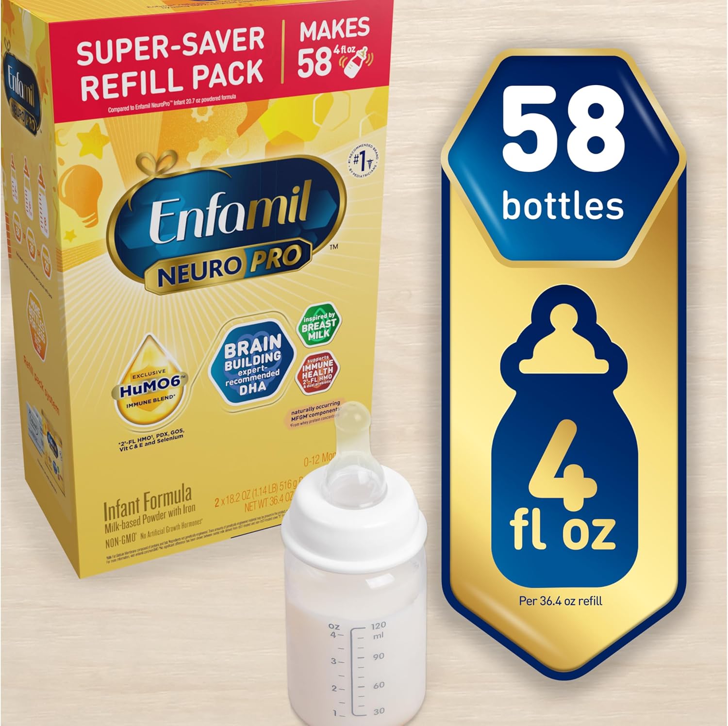 Enfamil Neuropro Baby Formula, Mfgm* 5-Year Benefit, Expert-Recommended Brain-Building Omega-3 Dha, Exclusive Immune Supporting Humo6 Blend, Infant Formula Powder, Baby Milk, 36.4 Oz (Pack Of 8)