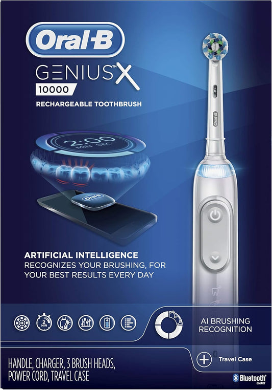 Oral-B Genius X Electric Toothbrush With 3 Oral-B Replacement Brush Heads And Toothbrush Case, White (Packaging May Vary)