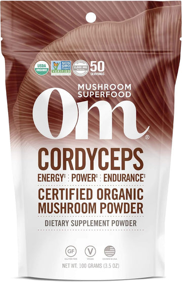 Om Mushroom Superfood Cordyceps Organic Mushroom Powder, 3.5 Ounce, 50 Servings, Energy, Power, Stamina And Endurance Support, Superfood Supplement For Sports Performance