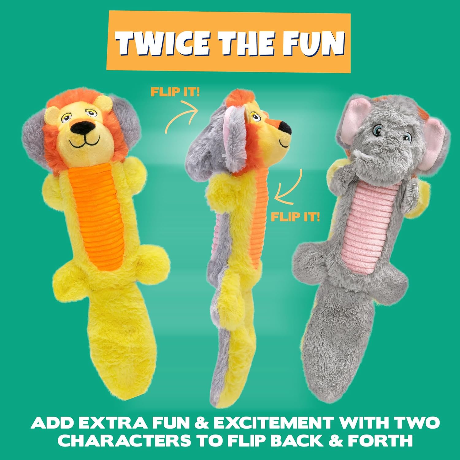 Pet Supplies : Pet Factory Shake & Squeak Flipsterz Plush Dog Toy, Randomly Selected - Dino-Sloth OR Lion-Elephant, One Size : Amazon.com