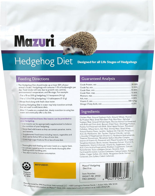 Mazuri | Nutritionally Complete Hedgehog Food | 8 Ounce (8 Oz) Bag