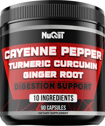 Cayenne Pepper Supplements With Turmeric Curcumin Root, Ginger Root, Citrus Bergamot & More - Digestive Health, Immune System, Heart Health & Joint Health - 90 Capsules