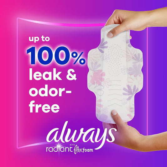Always Radiant Feminine Pads For Women, Size 3 Extra Heavy, With Wings, Scented, 30 Ct