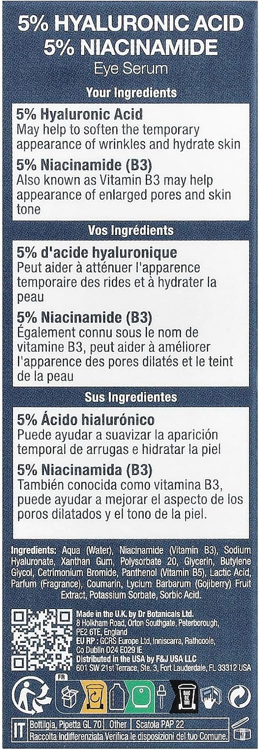 Dr Botanicals Hyaluronic Acid 5% & Niacinamide 5% Eye Serum 15Ml
