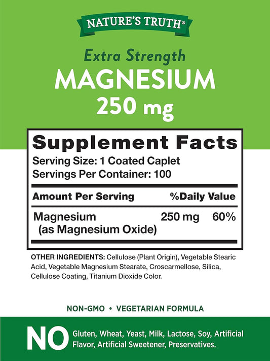 Magnesium Oxide | 250 Mg | 100 Caplets | Vegetarian, Non-Gmo & Gluten Free Supplement | By Nature'S Truth