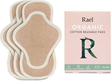 Rael Reusable Pads Menstrual, Organic Cotton Cover Pads - Postpartum Essential, Regular Absorbency, Thin Cloth Pads, Leak Free, Washing Machine Safe, Menstrual Pads With Wings (3 Count, Petite)