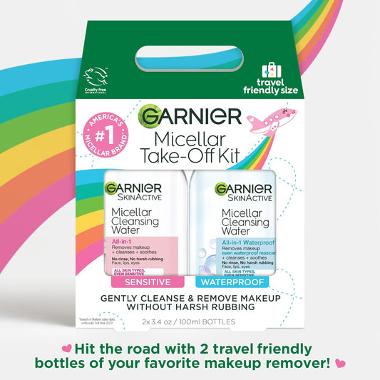 Garnier Micellar Water Travel Size Take-Off Kit, All-In-1 Facial Cleanser & Makeup Remover, Mini All-In-1 Micellar + Mini Micellar For Waterproof Makeup