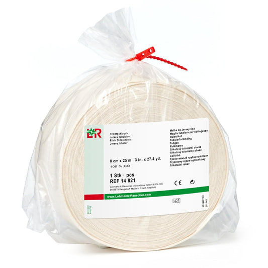 Lohmann & Rauscher Tg Cotton Stockinette, 12Cm X 25M, 100% Cotton Close-Weave Seamlessly Knitted Tubular Stockinette, Skin Friendly Protection, First Layer Of Multi-Layer Compression Bandaging