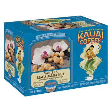 Kauai Coffee Vanilla Macadamia Nut Medium Roast - Compatible with Keurig Pods K-Cup Brewers (6 Packs of 12 Single-Serve Cups)