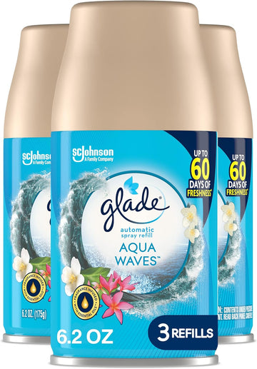 Glade Automatic Spray Refill, Air Freshener for Home and Bathroom, Aqua Waves, 6.2 Oz, 3 Count