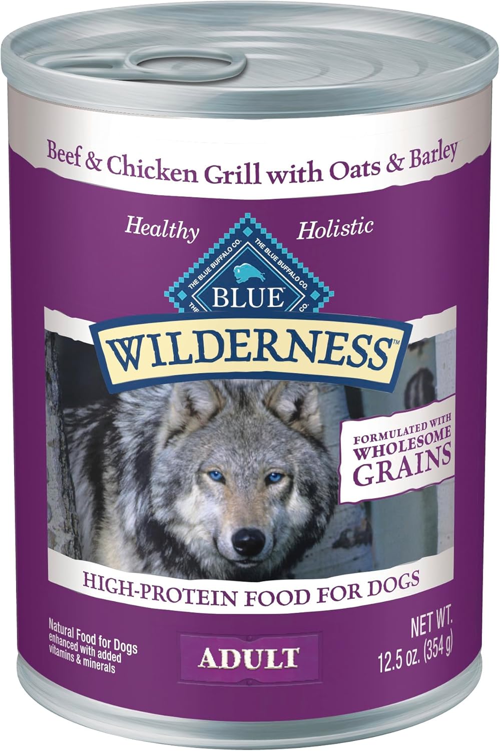 Blue Buffalo Wilderness Adult Wet Dog Food With Wholesome Grains, Made With Natural Ingredients, Beef & Chicken Grill, 12.5-Oz. Can (12 Count)