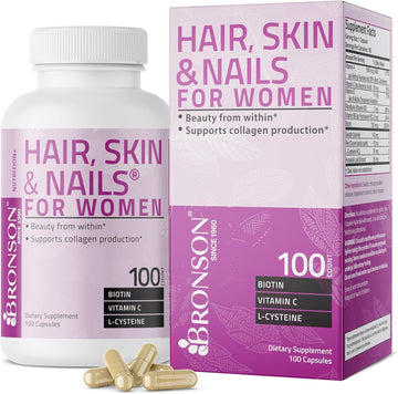 Hair, Skin & Nails With Biotin Extra Strength Vitamin Supplement For Women, 100 Capsules