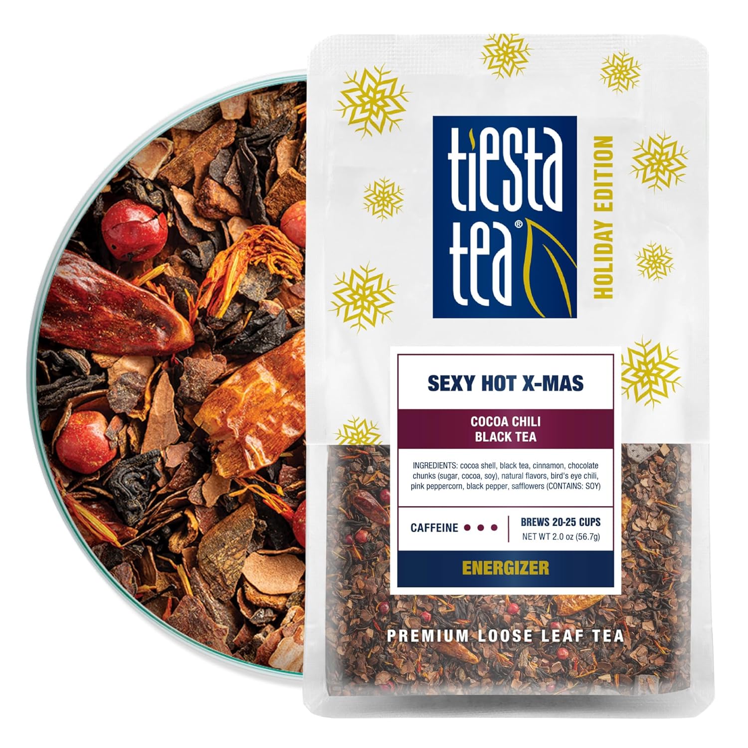 Tiesta Tea - Sexy Hot Christmas Tea, Cocoa Chili Black Tea, Premium Loose Leaf Tea Blend, High Caffeinated Spicy Black Tea, Make Hot Or Iced Tea & Brews Up To 25 Cups - 2 Ounce Resealable Pouch