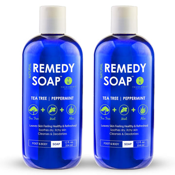 Remedy Soap Pack of 2, Helps Wash Away Body Odor, Sooth Athlete’s Foot, Ringworm, Jock Itch, Yeast Infections and Skin Irritations, 100% Natural with Tea Tree Oil, Mint & Aloe 12 oz