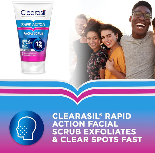 Clearasil Rapid Action Exfoliating Scrub, For Acne Prone Skin, Unclog Pores, Reduces Blackheads, Pimples & Excess Oil, Everyday Spots Prevention, Pack Of 3 x 125 ml