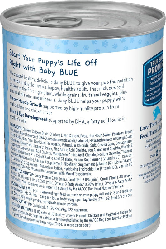 Blue Buffalo Baby Blue Natural Puppy Wet Dog Food, Healthy Growth Formula With Dha, Chicken And Vegetable Recipe, 12.5-Oz. Cans (12 Count)