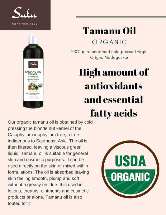 Sulu Organics 100% Pure Usda Organic Cold Pressed Unrefined Tamanu Oil (8 Oz)