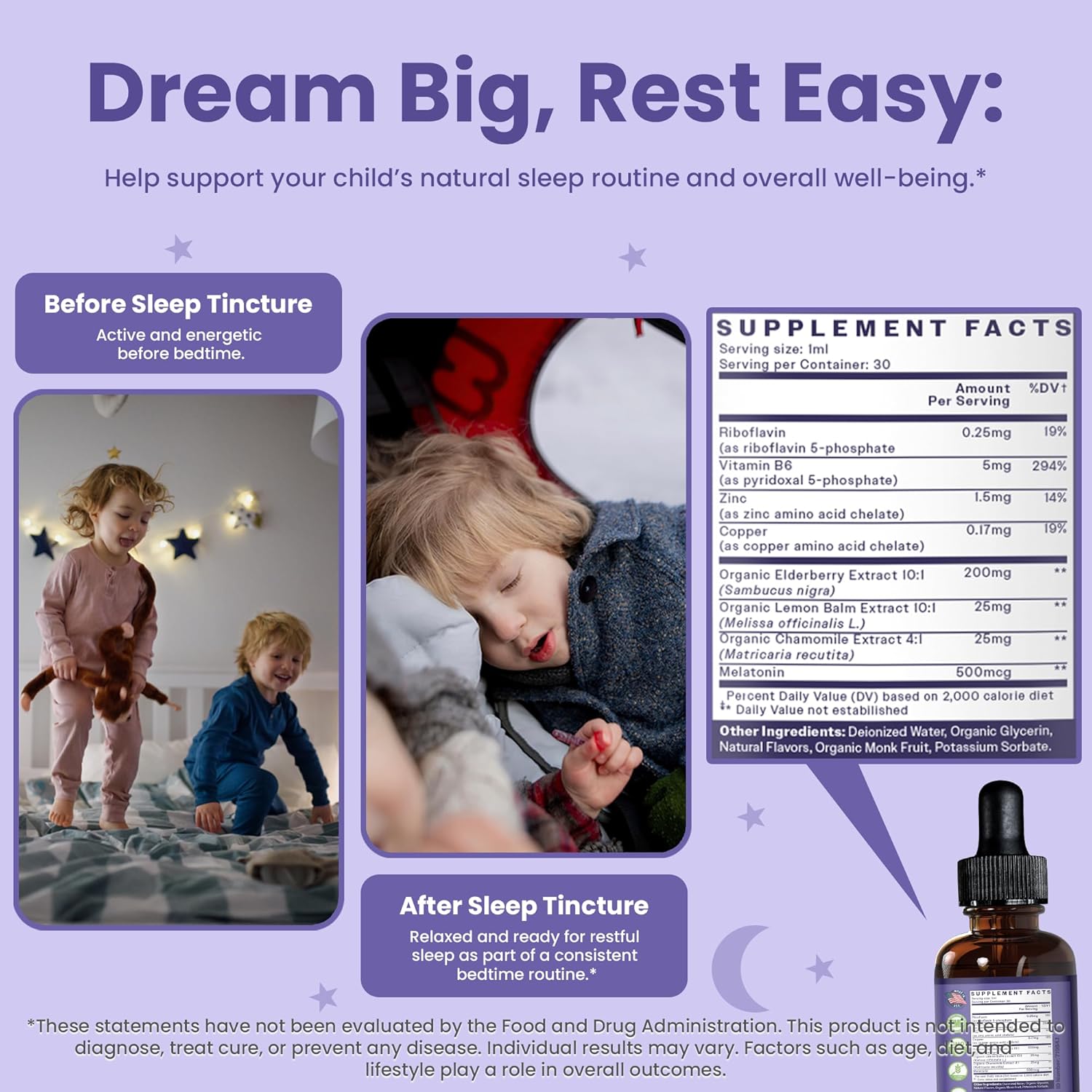 Truheight Kids Sleep Tincture Ages 2+ (Watermelon Flavor) - Babies, Toddlers & Kids Natural Sleep Aid - Baby, Toddler, Child Melatonin 2 Year Old+ - Vitamin B6, Riboflavin, Zinc, Copper, Lemon Balm : Health & Household