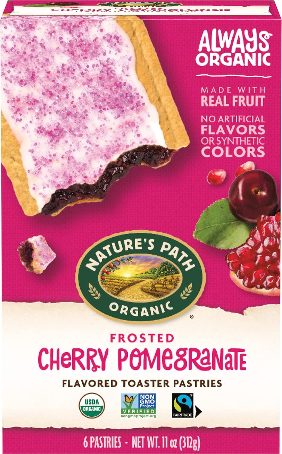 Nature's Path Organic Toaster Pastries, Frosted Cherry Pomegranate, 72 Count (Pack of 12, 11 Oz Boxes), Made From Real Cherries