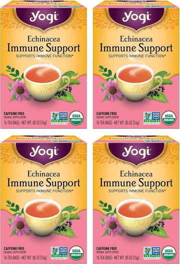 Yogi Tea Echinacea Immune Support Tea - 16 Tea Bags Per Pack (4 Packs) - Organic Immunity Support Tea - Includes Peppermint Leaf, Lemongrass, Cinnamon Bark, Echinacea Purpurea, Licorice Root & More