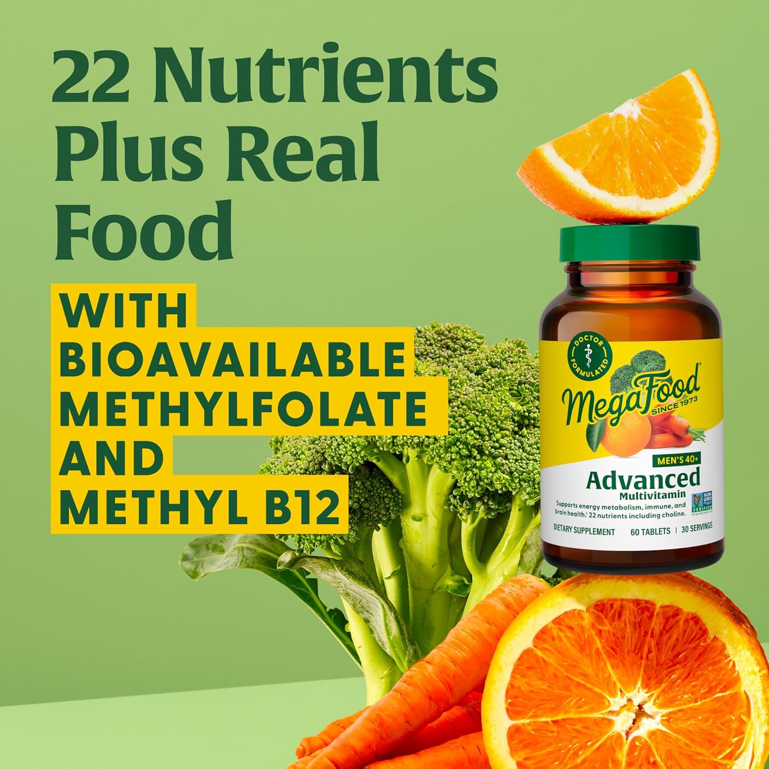 Megafood Men'S 40+ Advanced Multivitamin For Men - Dr-Formulated - Choline, Vitamin B, Vitamin C, Vitamin D, Zinc & Real Food - Brain Health, Immune Support - Vegetarian - 60 Tabs (30 Servings) : Health & Household