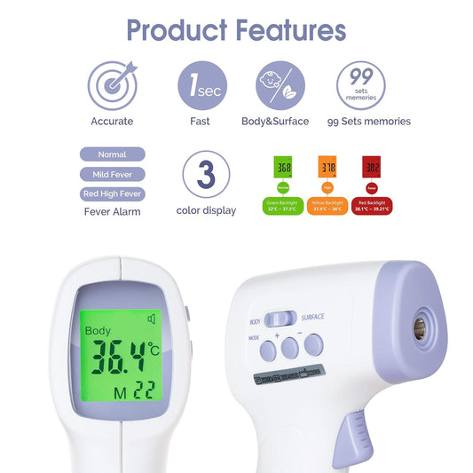 cheri Non Contact Infrared Forehead Thermometer for Adults, Contactless Infrared Baby Thermometer, Touchless Digital Thermometer for Fever, Temperature Scanner for Face, Body & Surfaces