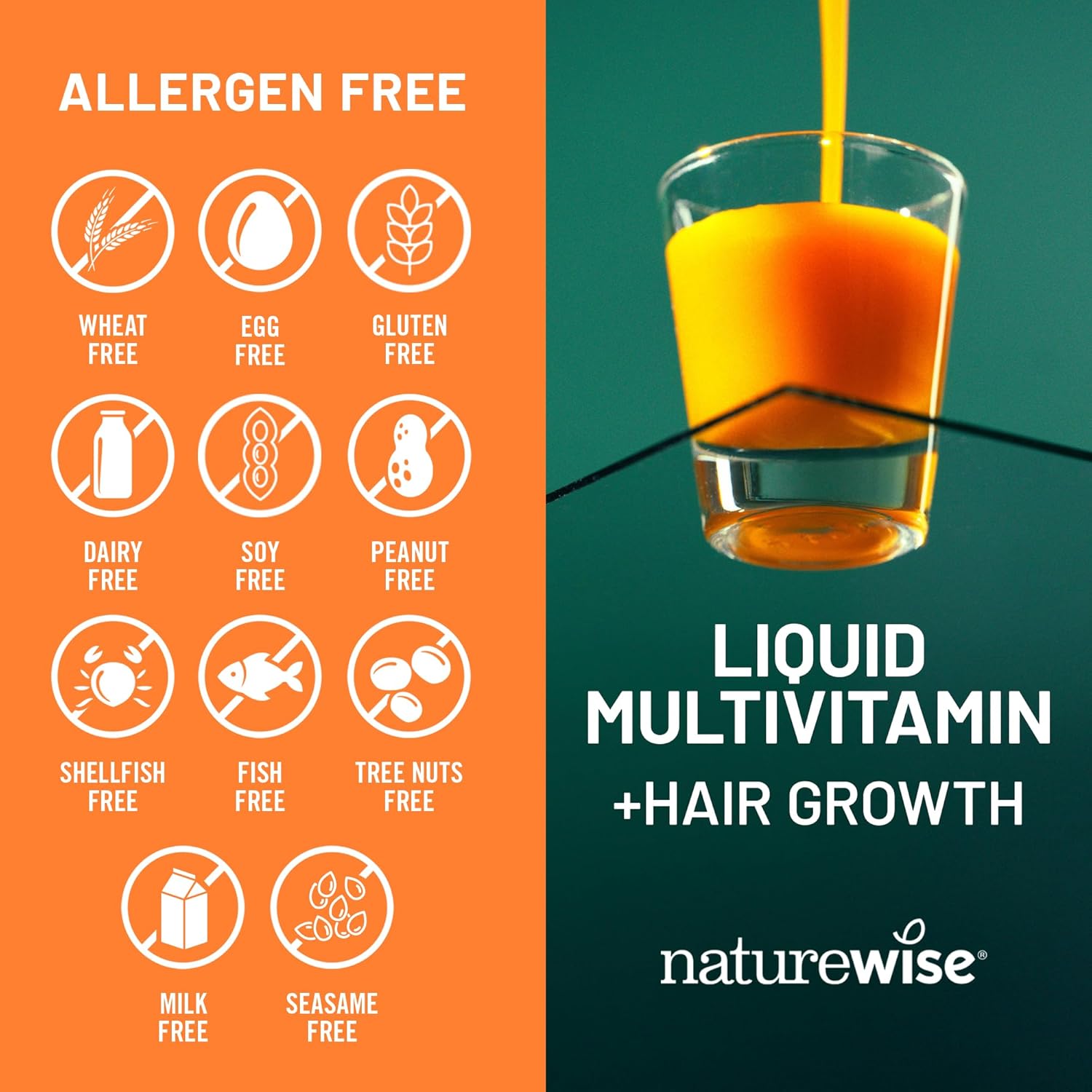 Naturewise Liquid Multivitamin For Hair Growth For Women And Men + Tocogaia® - Biotin - Vitamin D, E, B Complex - Supports Immune, Eye, Nail Health - Ages 18+ - 30 Fl Oz(887 Ml)