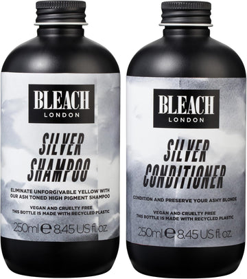 Bleach London Silver Shampoo 250 Ml And Silver Conditioner 250 Ml - High Pigmented Ashy Silver Rinse, Vegan Cruelty Free, Colour Protected Clean, Colour Depositing Toning Formula