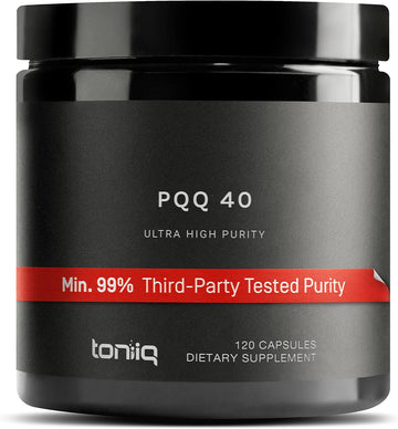 Toniiq 99%+ 40Mg Supplement - Ultra High Purity Pqq 40Mg Concentrated Formula - Pqq 40 Mg 120 Capsules - Pyrroloquinoline Quinone Supplement - 1 Capsule Serving - Vegetarian Capsules