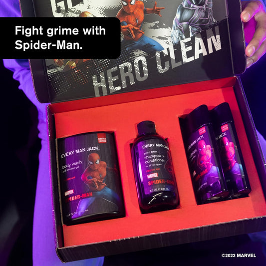 Every Man Jack Marvel Collectors Box Body Wash Gift Set - Includes Four Body Washes With Clean Ingredients - Marvel-Inspired Fresh Air, Coastal Thunder, Crimson Oak, And Wakanda Herbs Fragrances