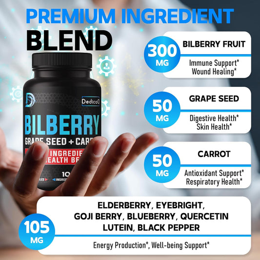20:1 Bilberry Extract Capsules - 5 Month Supply - Support Eyes, Vision & Heart Health - 10In1 Plus Grape Seed, Carrot, Elderberry, Eyebright & Others - 150 Counts
