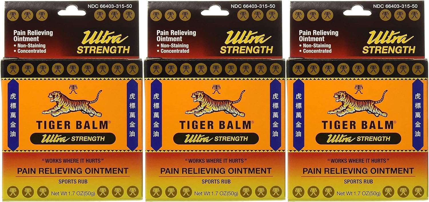Tiger Balm Pain Relieving Ointment, Sports Ultra, 50G – Professional Size – Sports Rub Ultra Strength – Knee Inflammation Relief – Relief For Hand Arthritis – Tiger Balm Ultra – 3 Pack : Health & Household