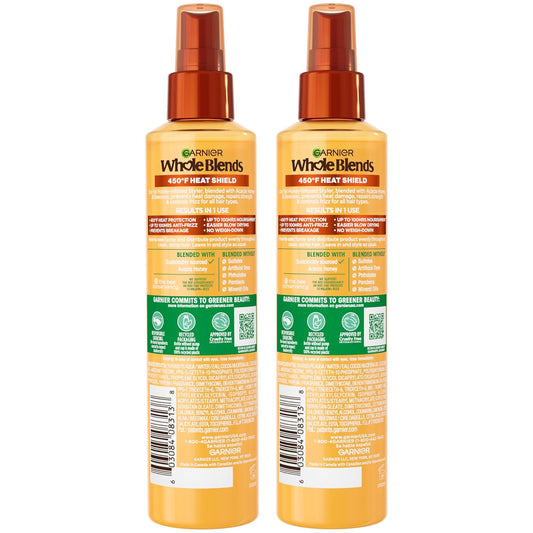 Garnier Whole Blends Hair Honey Milk 450F Heat Protectant Spray, For All Hair Types With Up To 100 Hrs Of Frizz Control, 8.5 Fl Oz, 2 Count