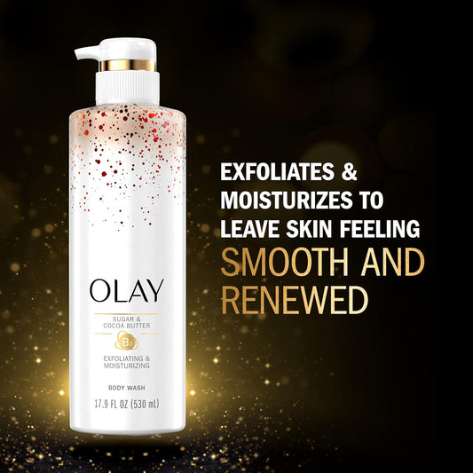 Olay Exfoliating & Moisturizing Body Wash With Sugar Cocoa Butter And Vitamin B3 20 Fl Ounce (Pack Of 4)