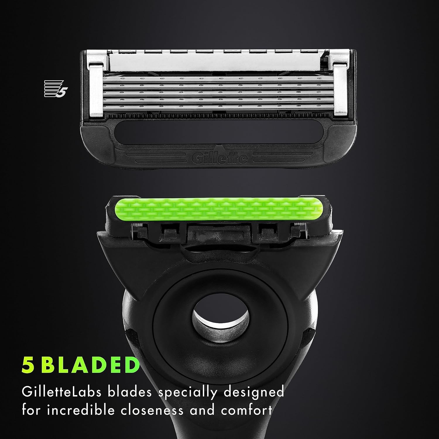 Gillettelabs With Exfoliating Bar By Gillette Mens Razor, 5 Bladed, Closeness And Comfort, Includes Travel Case And Stand, Handle + 3 Blade Refills