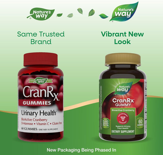 Nature'S Way Cranrx Cranberry Gummies, Urinary Tract Health Support*, 100% Whole Cranberry Fruit Concentrate With D-Mannose, Vitamin C, 60 Gummies (Packaging May Vary)