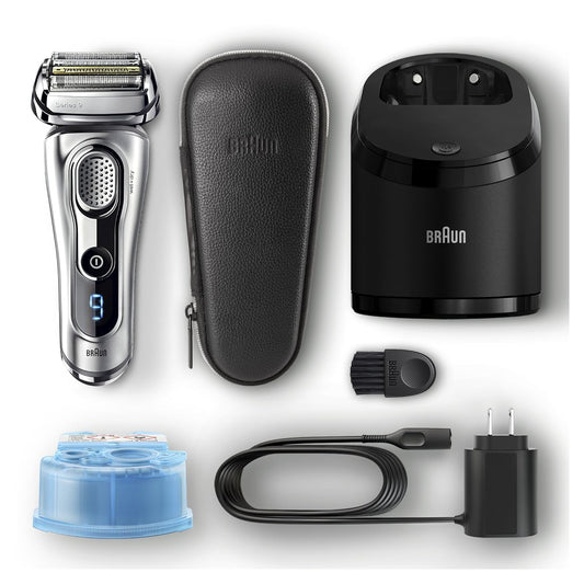 Braun Electric Razor For Men Foil Shaver With Precision Beard Trimmer, Rechargeable, Wet & Dry, Clean & Charge Station And Leather Travel Case, 6 Piece Set