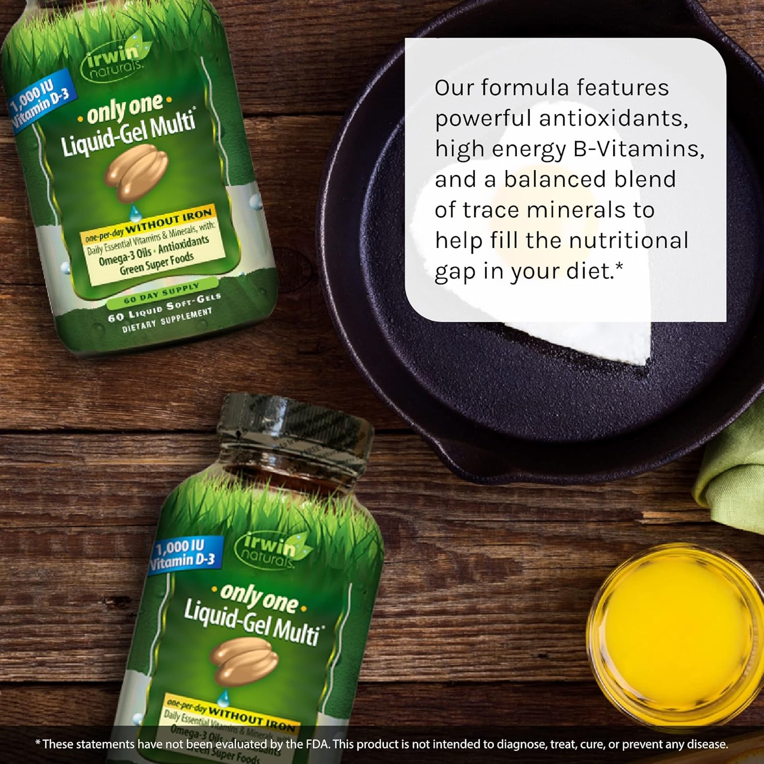 Irwin Naturals Only One Liquid-Gel Multi - No Iron Daily Essential Vitamins, Minerals, Antioxidants, Omega-3 & Green Super Foods - 60 Liquid Softgels : Health & Household
