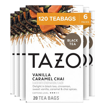 Tazo Chai Tea Bags, Vanilla Caramel Chai, Moderate Caffeinated Tea, 120 Total Tea Bags (20Ct - Pack Of 6)