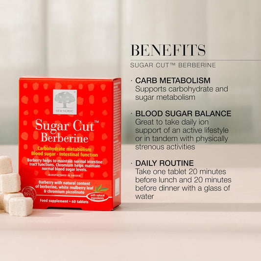 New Nordic Sugar Cut Berberine 1200Mg - Helps Maintain Blood Sugar Levels & Gut Health - Vegan - 60 Tablets
