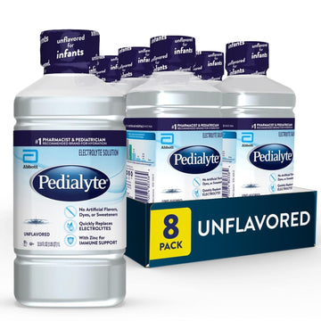 Pedialyte Electrolyte Solution, Unflavored, Hydration Drink, 8 Bottles, 1 Liter Each